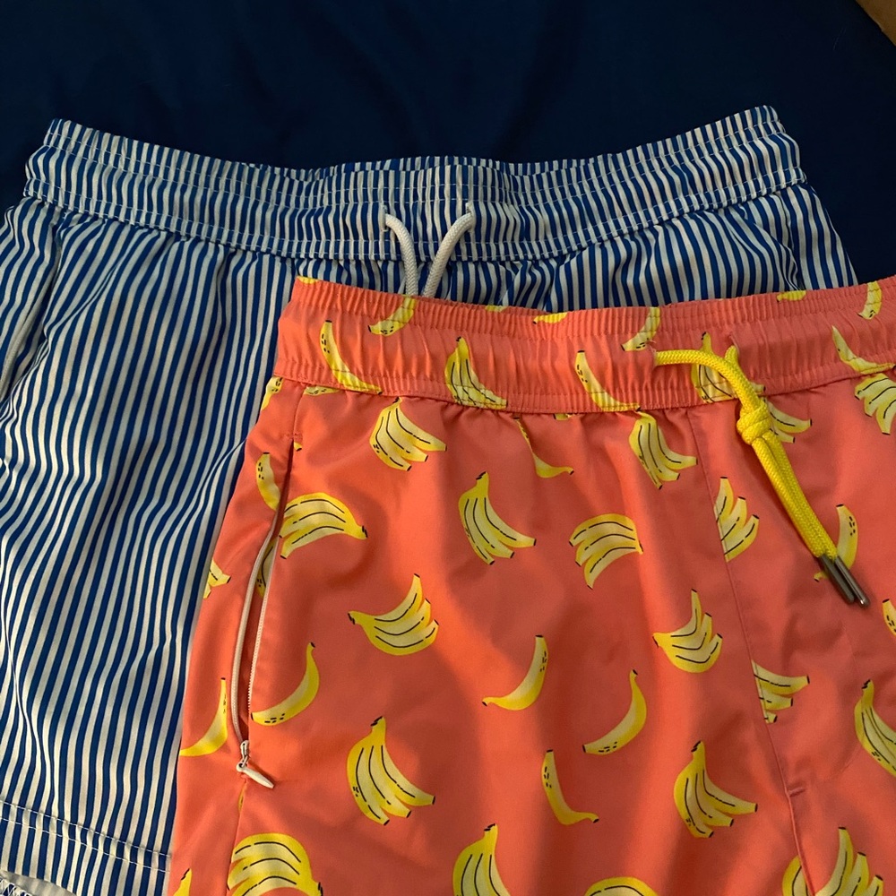 Striped and Banana Print Swim Shorts